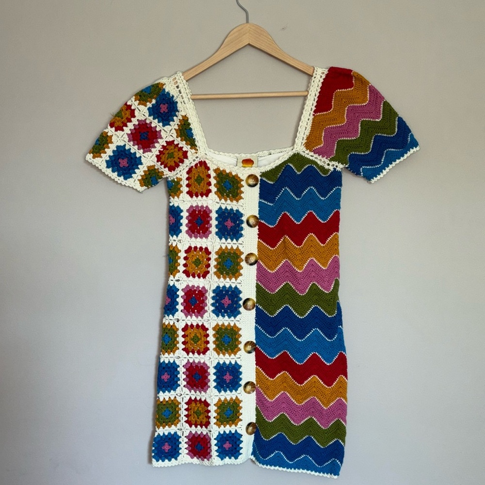 FARM Rio Crochet Knit Dress. Lined. Has some stretch.